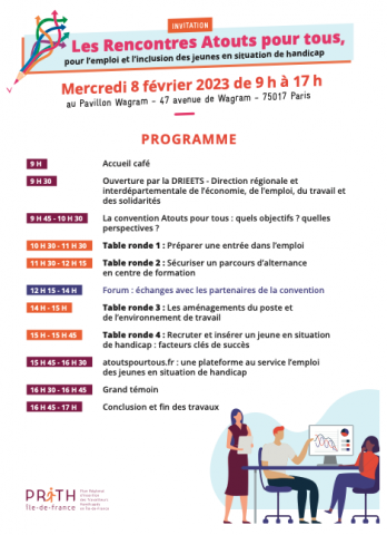 Invitation aux « Rencontres Atouts pour tous pour l’emploi et l’inclusion des jeunes en situation de handicap », le 8 février 2023 - PRITH Ile de France