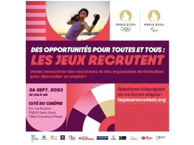 Des opportunités pour toutes et tous : Les jeux recrutent - le 26 septembre 2023 (affiche publicitaire complexe)