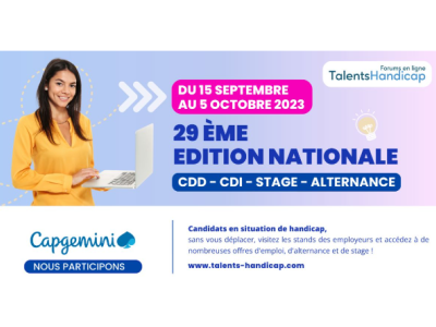 Talent Handicap, du 15 septembre au 5 octobre, 29ème édition nationale, CDD, CDI, Stage, Alternance